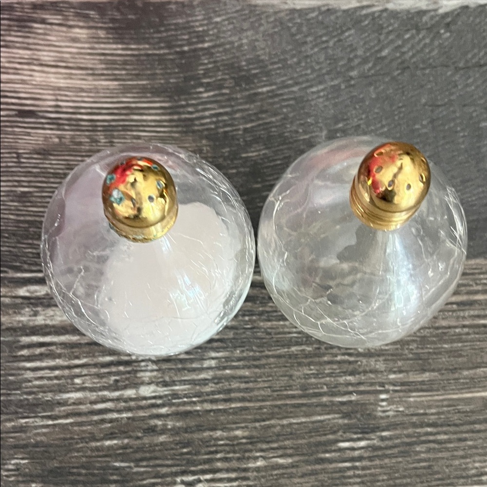 Clear Crackle Glass Salt and Pepper Shakers with Gold-Tone Caps